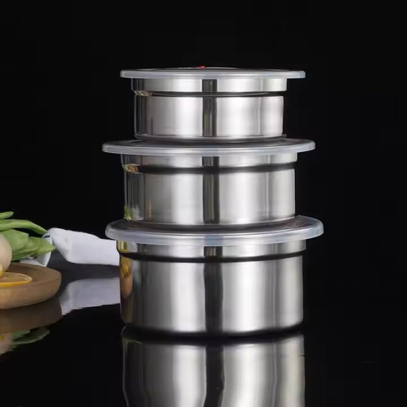 Stainless Steel Food Storage Containers with Airtight Plastic Lids – 3 Pieces